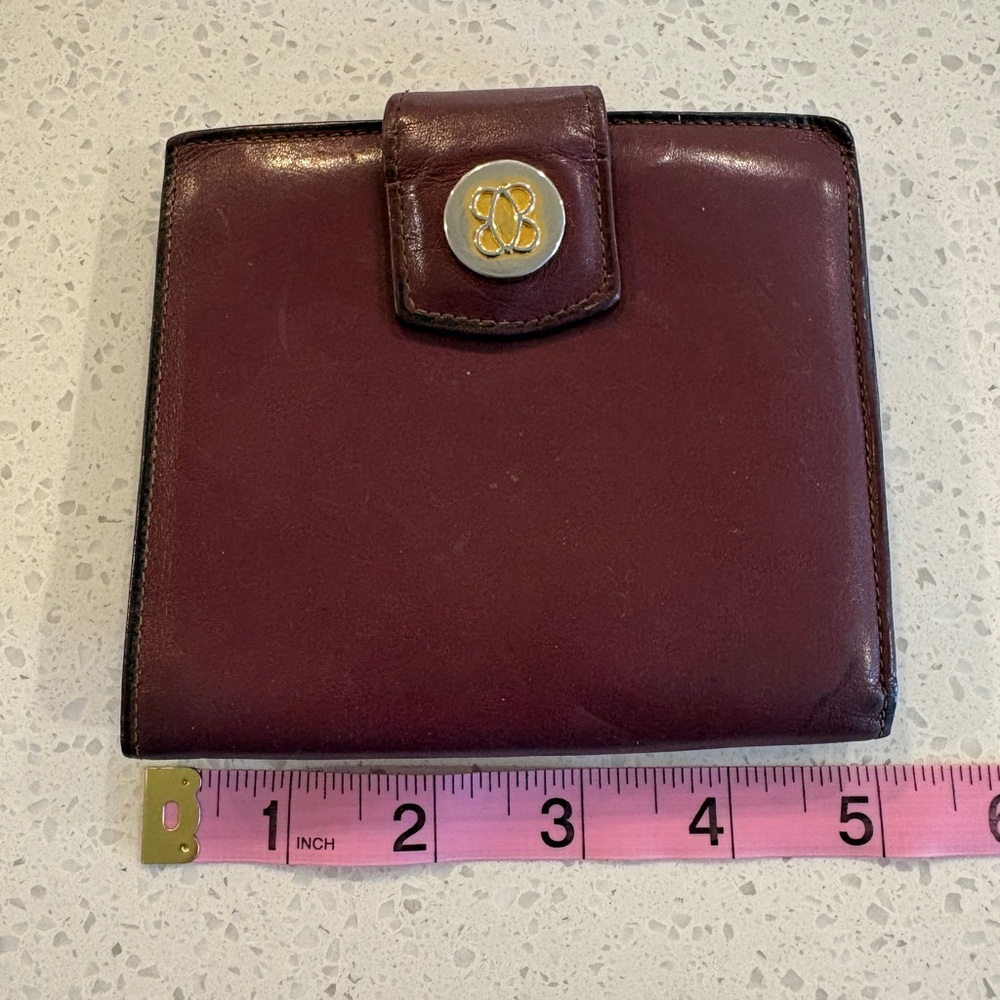 Bosca Burgundy Leather Snap Wallet with Gold Accent